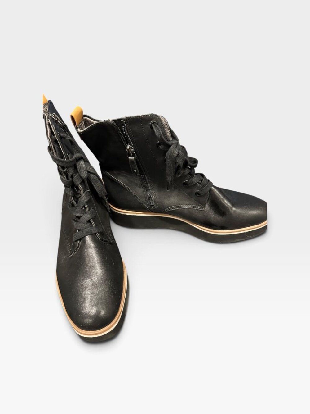 Dr Scholls Womens Black Lace Up Ankle Boots Side Zip Leather
